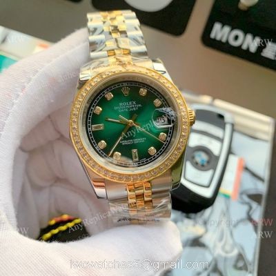 Two Tone Green Face Replica Rolex Datejust Jubilee Watch Asia 8215 Movement watches