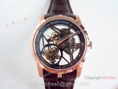 Swiss Replica Roger Dubuis Excalibur Rose Gold Skeleton BBR Factory 505SQ Watch watches