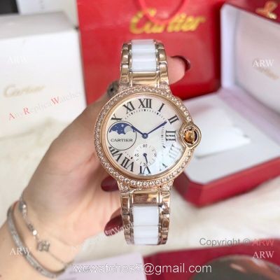 Copy Cartier Ballon Bleu quartz 36mm Watch White CeramicRose Gold Case watches