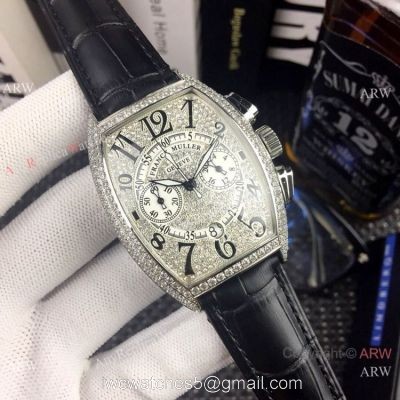 New Copy Franck Muller Mariner Chronograph Iced Out Watch Black Leather Strap watches