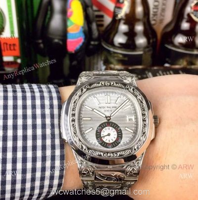 Copy Patek Philippe Engraving Nautilus Stainless Steel Watch Silver Dial watches