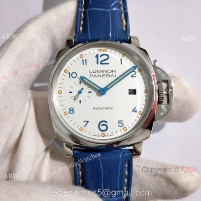 Copy Panerai Luminor Due PAM906 42mm Watch SS Blue Leather Strap watches