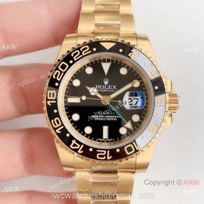 (EW Factory) Swiss Copy Rolex GMT-Master II 2836 Watch Yellow Gold Black Ceramic watches