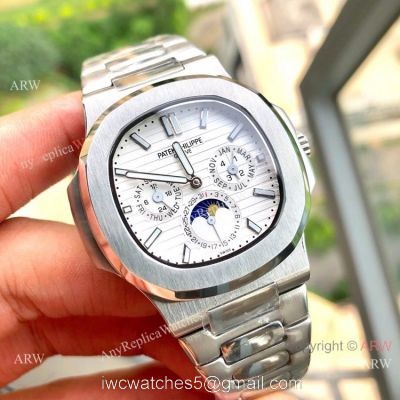 New Patek Philippe Nautilus Annual Calendar Moonphase Watch SS White Dial 42 MM watches