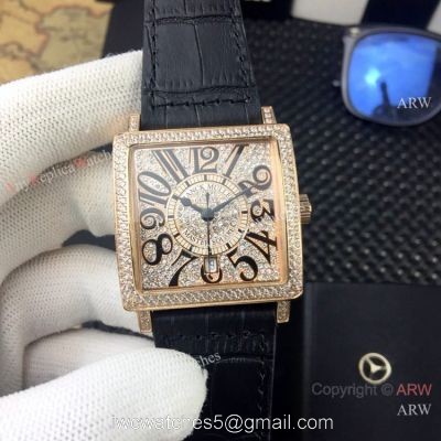 Replica Franck Muller Master Square Automatic Watch Rose Gold Diamond Arabic Dial watches