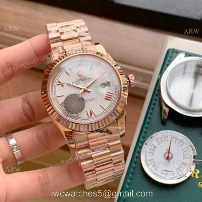 Copy Rolex Day Date 2 41mm watches Rose Gold President White Dial watches
