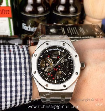 Audemars Piguet Royal Oak Stainless Steel Black Dial Fake AP Skeleton Watch watches