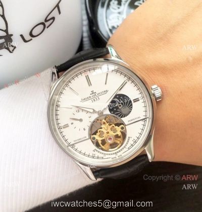 Copy Jaeger-LeCoultre Tourbillon SS Black Leather Strap Watch watches