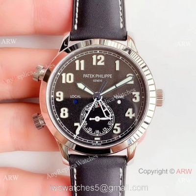 (GR ) Swiss Patek Philippe Calatrava Pilot Travel Time 5524 Replica Watch SS Black Dial watches