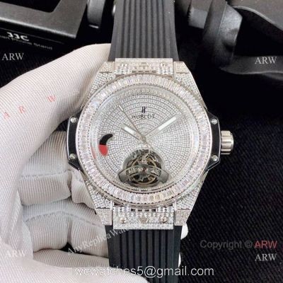 Luxury Copy Hublot Big Bang Tourbillon Iced Out Watch Black Rubber Band watches