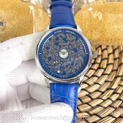 Replica Vacheron Constantin Geneve Flower Dial Blue Leather Strap watches