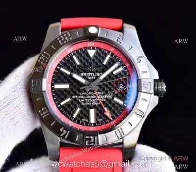 GF Swiss Grade Replica Breitling Avenger II GMT Watch SS Red Rubber Strap watches
