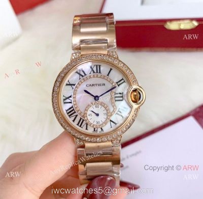 Ballon Bleu de Cartier 36mm Quartz Watches Rose Gold White MOP Dial watches