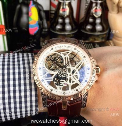 Roger Dubuis Excalibur 46 Skeleton Replica Watch Rose Gold White Dial watches