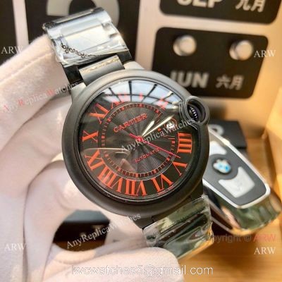 Replica Cartier Ballon Bleu Cartier 42mm PVD Black Dial Watch Swiss 8215 watches