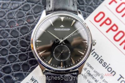 Swiss Copy Jaeger LeCoultre Master ultra thin Watch SS Black Leather Band watches