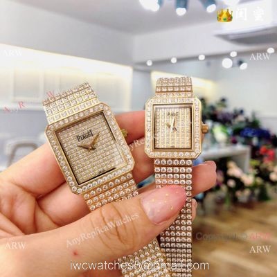 Swiss Replica Piaget Polo Diamond Watches All Gold Sapphire Glass watches