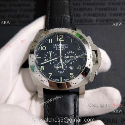 High Quality Panerai Luminor Daylight 44mm Black Dial Black Leather Strap watches