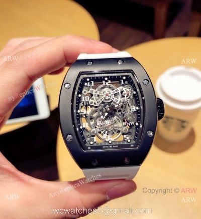 Richard Mille Knock off RM 17-01 Watches Black Case White Rubber Strap watches