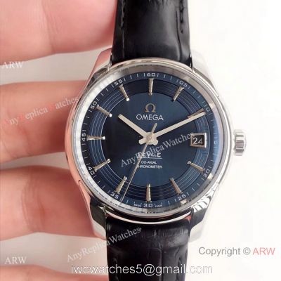 Copy Omega De Ville Hour Vision VSF 1:1 8500 Watch Dark Blue Leather Strap watches