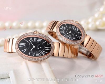 Best Quality Copy Cartier Baignoire Lovers Watch Rose Gold Black Dial watches