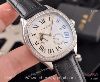 New Copy Cartier Drive de Moonphase Watch White Dial Black Leather Band watches