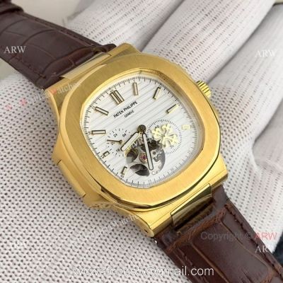 Patek Philippe Nautilus White Face with Tourbillon Gold Case Watch watches