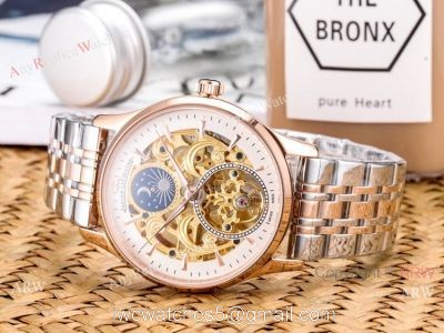 Copy Jaeger Lecoultre Skeleton Moon Phase Two Tone Rose Gold Watch watches