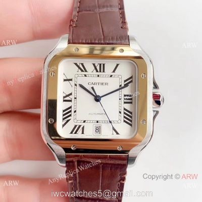 Swiss Replica Cartier Santos Two Tone White Dial Watch HBBv6 Factory watches