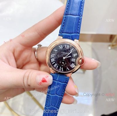 Fake Cartier Ballon Bleu Cartier Watch Lady 36mm Blue Leather Band watches