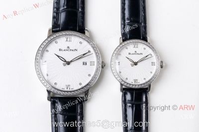 Swiss Replica Blancpain Villeret Ultraplate Lovers watch Diamond Bezel White Dial watches
