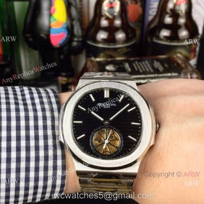 Best Copy Replica Patek Philippe Tourbillon Stainless Steel Black Dial Watches 40mm watches