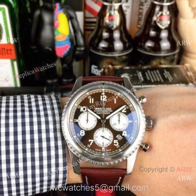 New Copy Breitling Navitimer Chronograph Watches SS Brown Military Strap watches