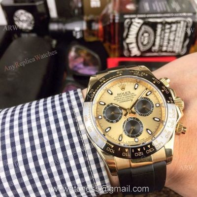 Yellow Gold Rolex Daytona Rubber Strap Replica Watch Mens 40mm watches