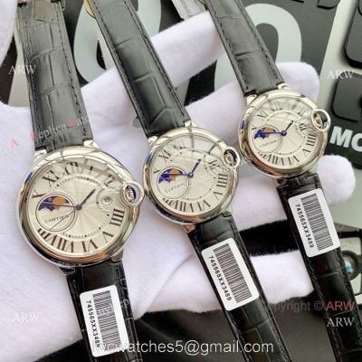 Ballon Bleu de Cartier Moonphase Copy Watch Black Leather Strap watches