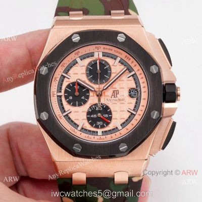 44mm Audemars Piguet Royal Oak Offshore Replica Watch Rose Gold Camouflage Strap watches