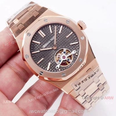 Swiss Copy Audemars Piguet Royal Oak tourbillon Watch Rose Gold Grey Dial watches