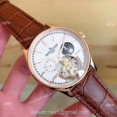 Fake Jaeger LeCoultre Master Tourbillon Moonphase Watch Black Leather Band watches