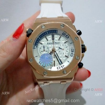 New CopyRoyal Oak Offshore Diver Chronograph 42mm Watch Rose Gold White Dial watches