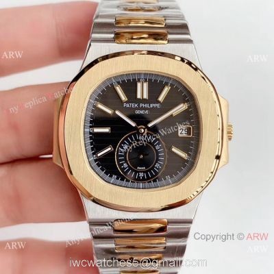 Highest Quality Copy Patek Philippe Nautilus Two Tone Black Watch Swiss Grade 1 watches