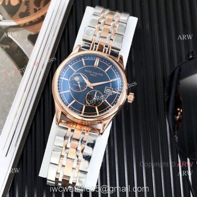 High Quality Patek Philippe Moonphase Two Tone Rose Gold Black Watches 40mm watches