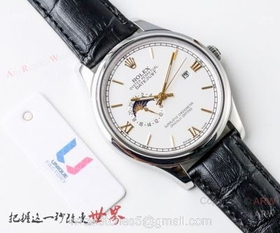 Swiss 8217 Rolex Datejust Moonphase replica Watch White Dial Gold Sticks watches