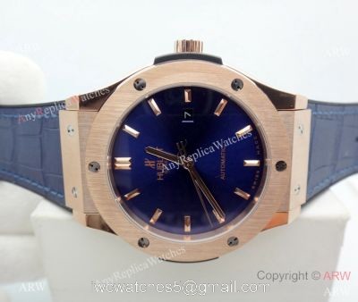 New Replica Hublot Classic Fusion Blue Dial Rose Gold Watch 43mm watches