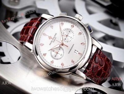 Copy Patek Philippe Geneve Chronograph Watch White Dial Brown Leather Band watches
