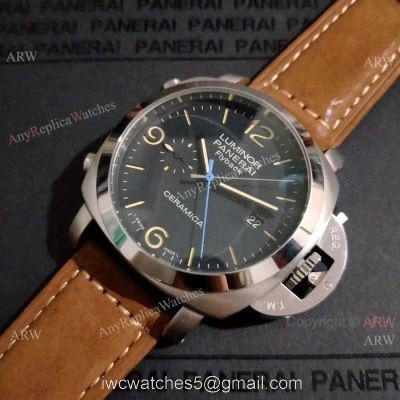Copy Panerai Luminor FLYBACK SS Brown Leather Band Watch PAM524 watches