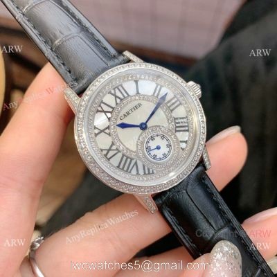 Fashion Cartier Watch Lady Diamond Bezel Black Leather Strap watches