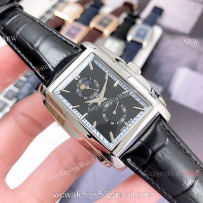Patek Philippe Gondolo Moonphase Mens Watch SS Black Leather Strap watches