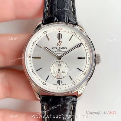 Swiss ETA Breitling Premier Replica Watch Silver Dial Black Leather Strap watches