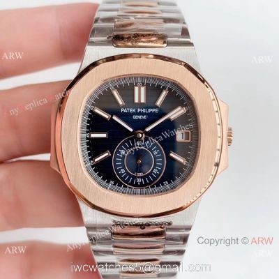 Swiss Grade One Copy Patek Philippe Nautilus watch 2-Tone Rose Gold Blue Dial watches