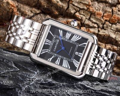 Replica Cartier Tank Solo Stainless Steel Black Roman Dial Watch Automatic watches